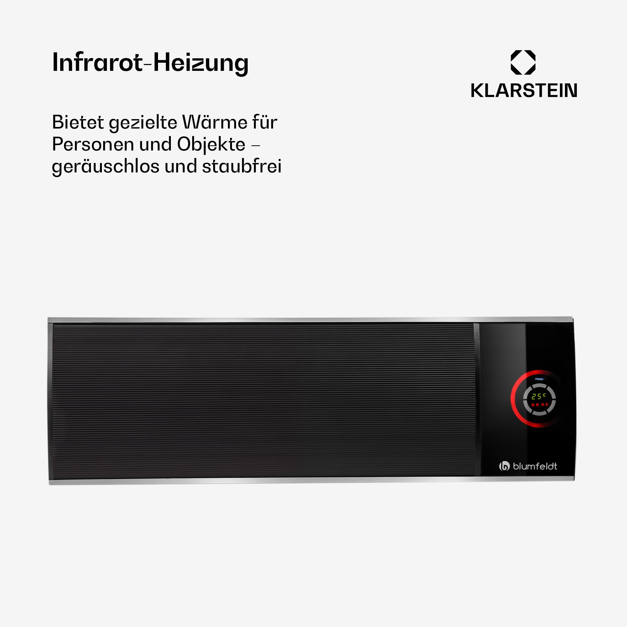 blumfeldt Cosmic Beam Ultra - Heizstrahler, Infrarotheizung, Terassenheizer, 2200 Watt Leistung, IPX4 Schutzart, Fernbedienung, inkl. Montagematerial, Fernbedienung, Eco-Modus, schwarz