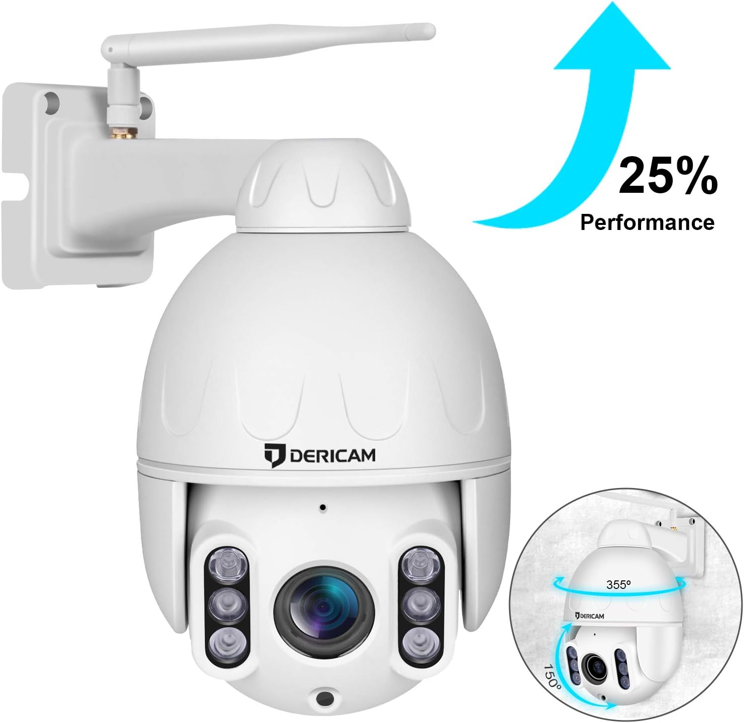 Dericam PTZ Camera Outdoor,1080P Wireless Security Camera, 4X Optical Zoom Pan Tilt Dome Surveillance Cam with Powerful 5dbi Antenne,Wide Night Vision,IP65 Weatherproof,for Backyard/Shop/Office.