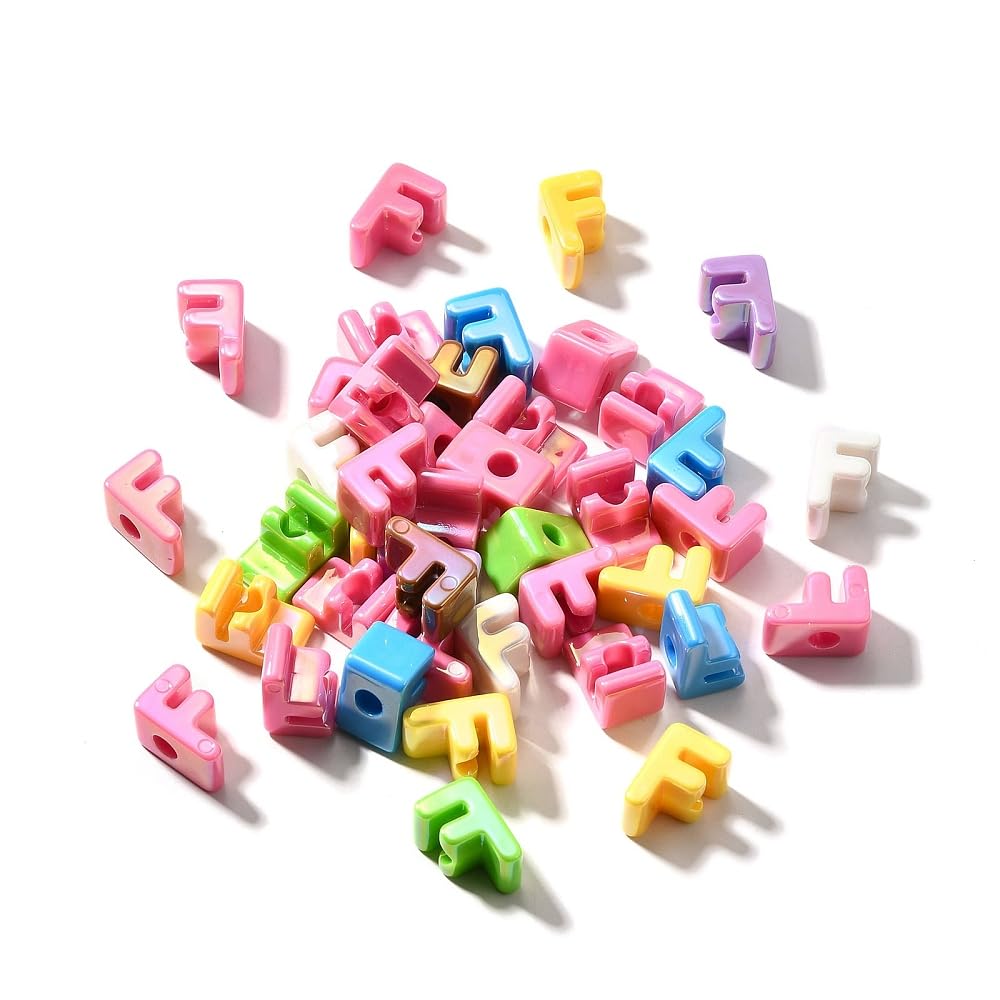 DanLingJewelry 40Pcs Random Rainbow Large Letter F Acrylic Beads AB Colour Iridescent Alphabet Keychain Beads for Bracelets Necklaces Jewellery Making — image 1
