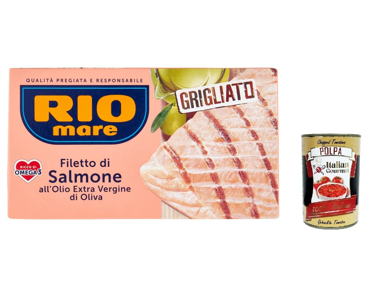 12x Rio Mare Gegrilltes Lachsfilet mit nativem Olivenöl extra, reich an Omega 3, 125 g + Italian Gourmet polpa 400g