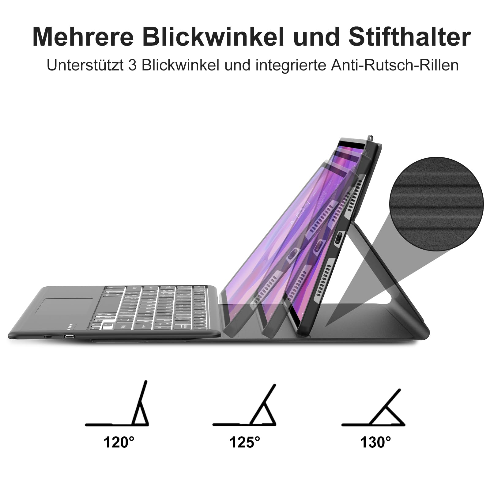 Tastatur für Lenovo Idea Tab Plus 12,1 Zoll TB361ZU/TB361FU, Schwarz | Hülle mit Tastatur für Lenovo Idea Tablet Plus 12.1" 2025 con Touchpad, Magnetisch Bluetooth Beleuchtung QWERTZ Keyboard