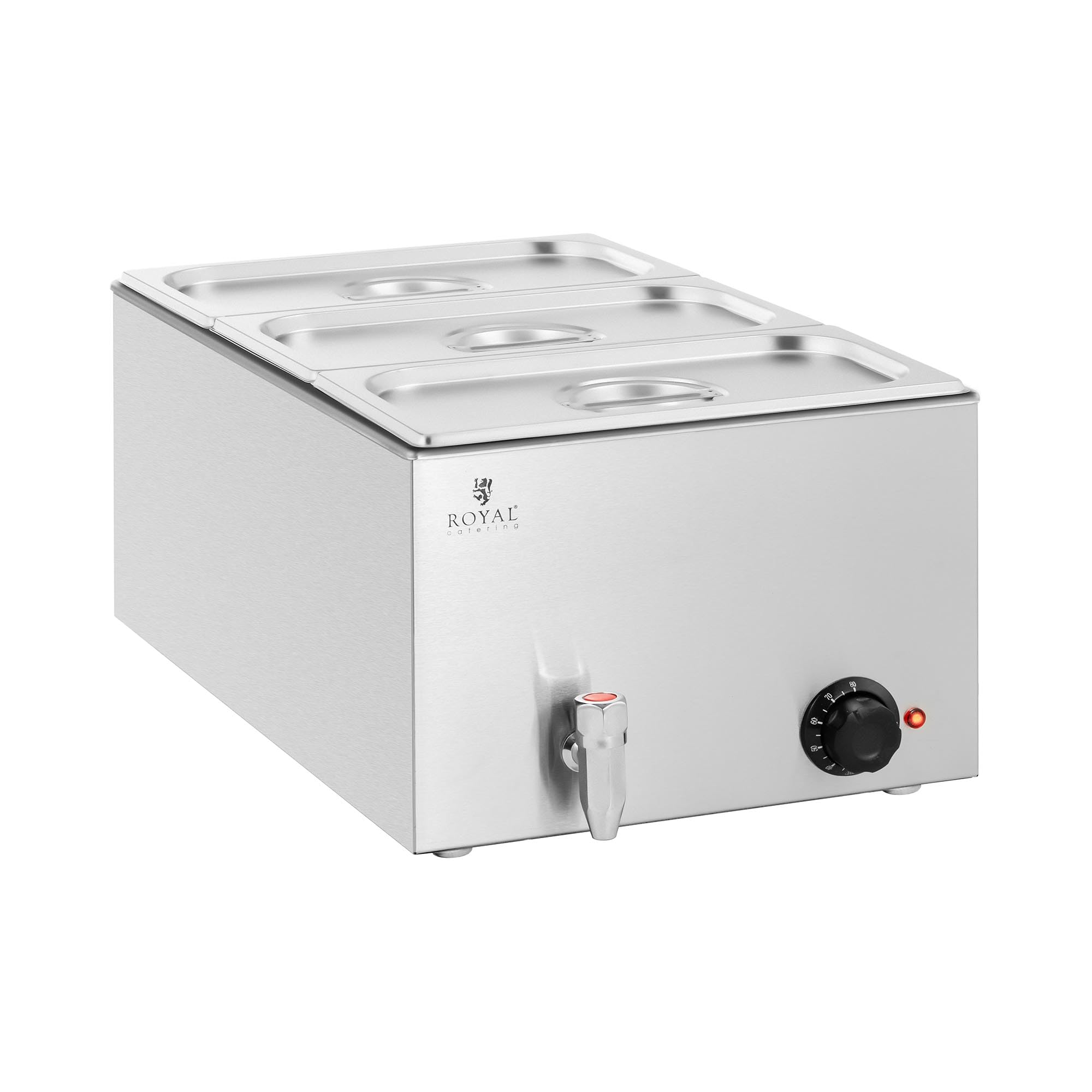 Royal Catering RCBM_GN1/3 Bain Marie 600 W 3 GN 1/3 Robinet de vidange Bain-marie Chauffe-repas