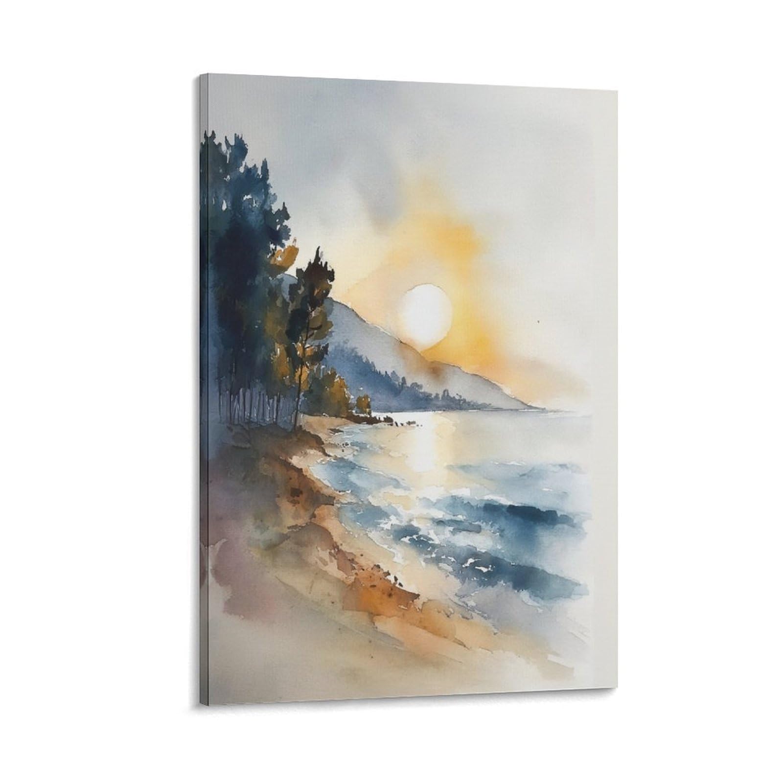 XWYMXZ Lake Michigan Sunset 16x24inch(40x60cm) Vintage Travel Poster Watercolor Canvas Art