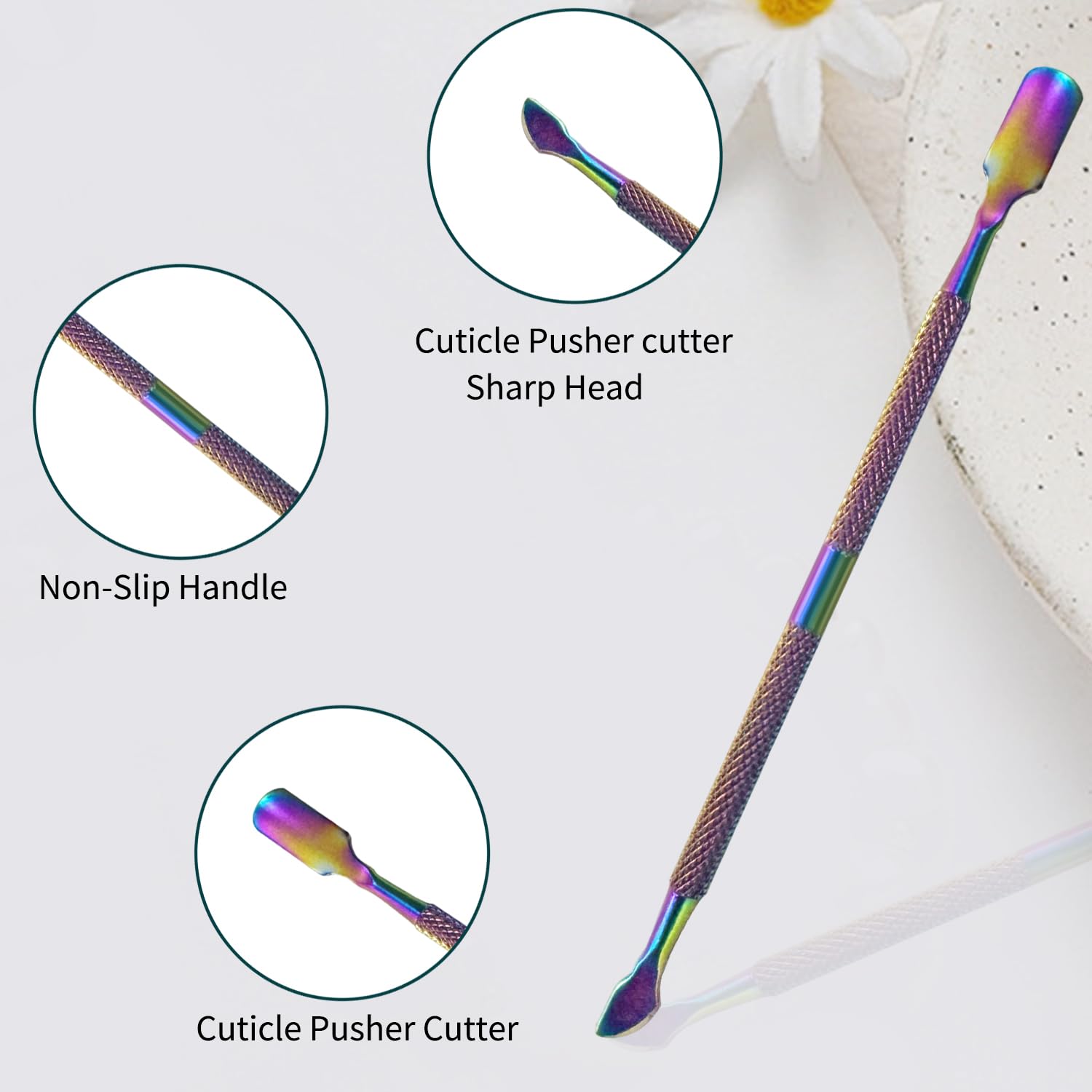10Pcs Stainless Steel Dual-Ended Cuticle Pusher Set, Colorful Metal Nail Prep Tool with Flat Pusher & Curved Blade, Professional Manicure Tool for Cuticle Cleaning, Dead Skin Removal & DIY Manicure