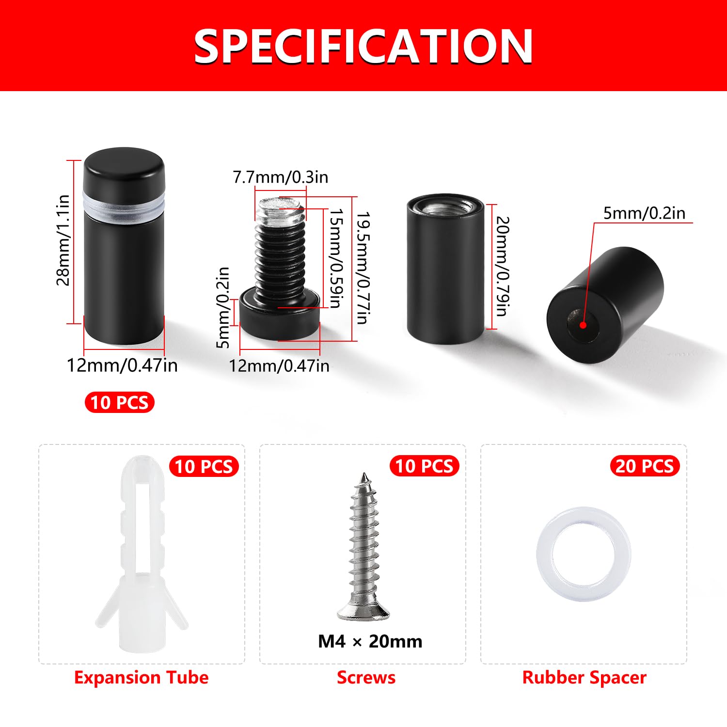 YIXISI 10 PCS 12×25 mm Stainless Steel Advertising Screw, Standoff Fixings, Stainless Steel Sign Standoff Screws, with Screws - Image 2