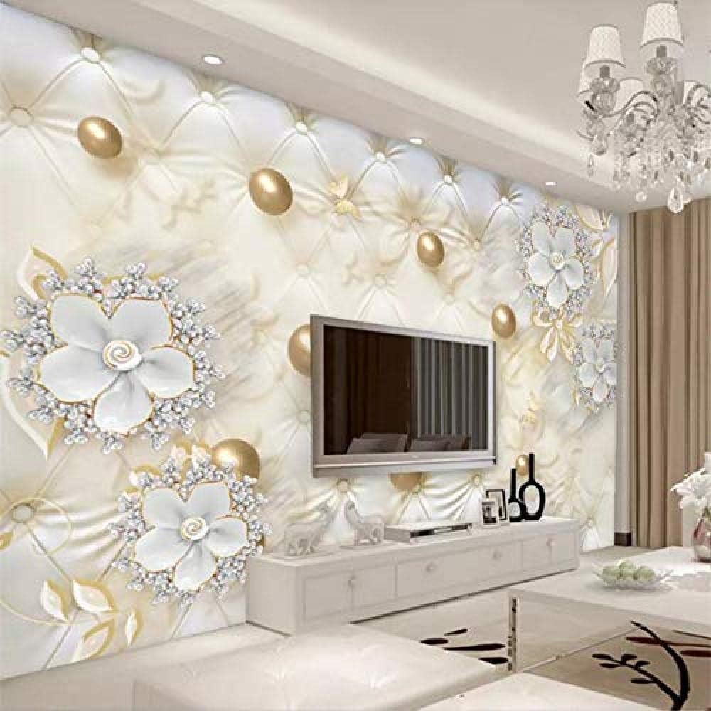 3D Wallpaper Non-Woven Mural, Photo 3D Wallpaper Customized Large Luxury White Flowers Mural Soft Pack Ball Jewelry Sofa Background Wall Paper 3D MuralWall Mural - Wall Decoration - Art Print