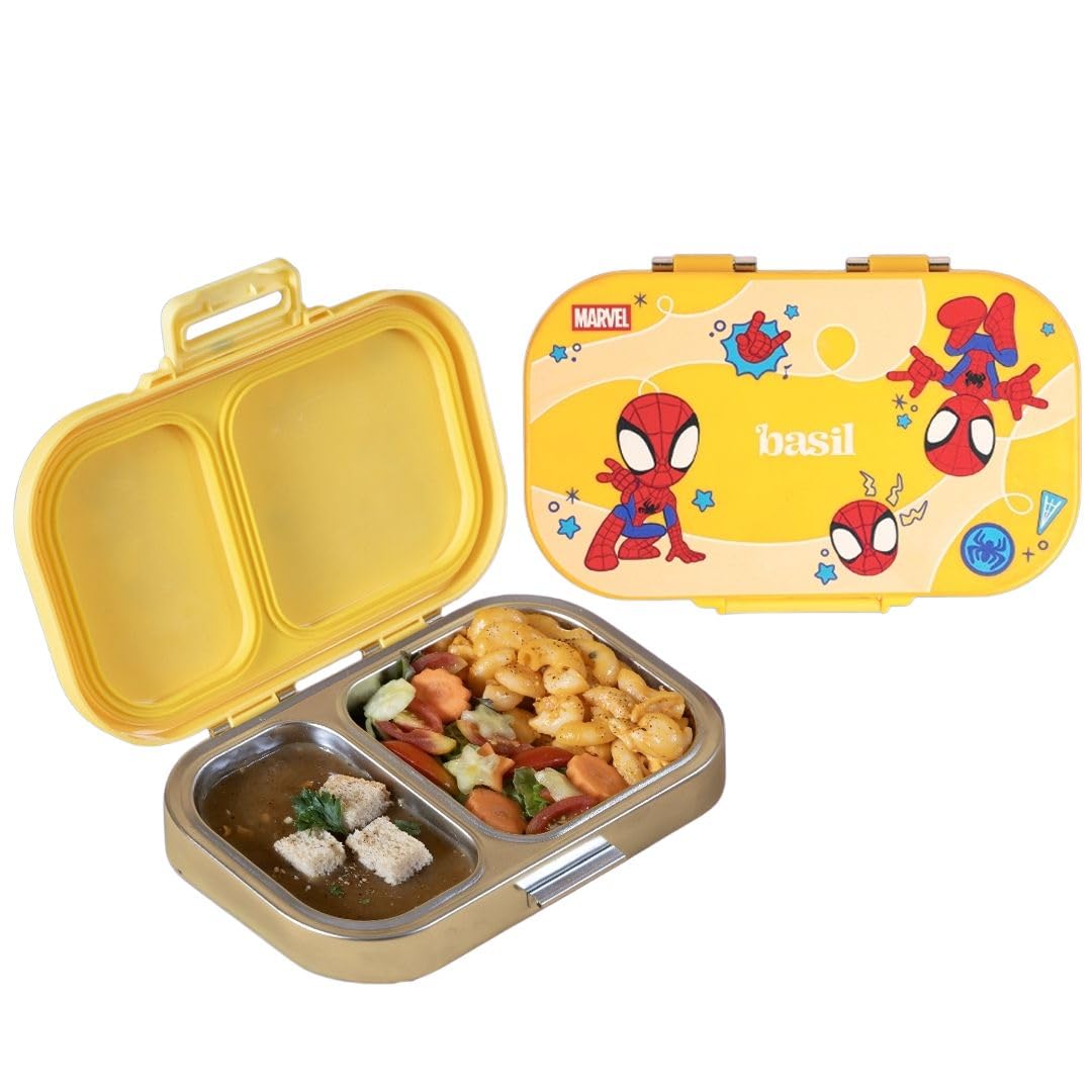 Basil Bento Ace 2C Stainless Steel Lunch Box for Kids | 2 Compartment Leakproof Tiffin Box for Teens & Adults | BPA-Free, Easy-to-Open School Lunch Box | Little Websters