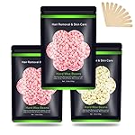 Wax Beads for Hair Removal 10.5oz (300g), Auperwel Hard Wax Beads Beans for Sensitive Skin Brazilian Waxing, Face, Bikini, Eyebrow, Legs, Painless for Women Men, 3 packs Kit with 10 Sticks