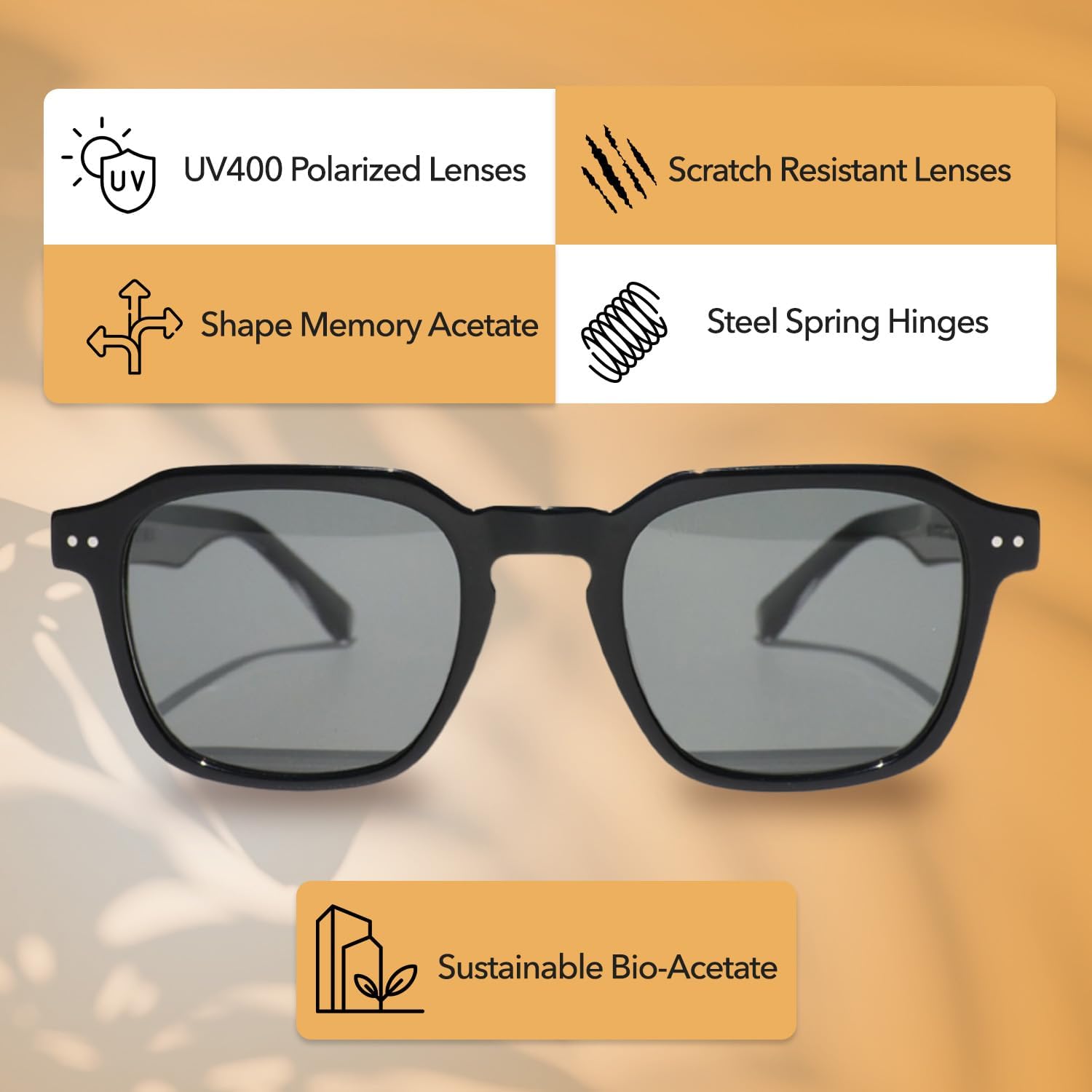 KIAURA Lautner Premium UV400 Polarized Sunglasses, XL & Original Sizes, Shape Memory Acetate Frames, Scratch-Resistant Lenses - Image 4