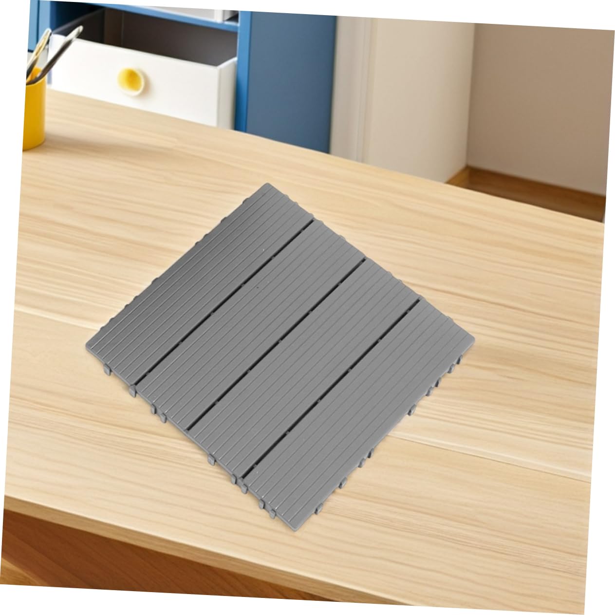 Gadpiparty 4pcs Imitation Wood Deck Tiles Interlocking Outdoor Patio Balcony Floor Tiles DIY Easy Install Realistic Plastic Construction