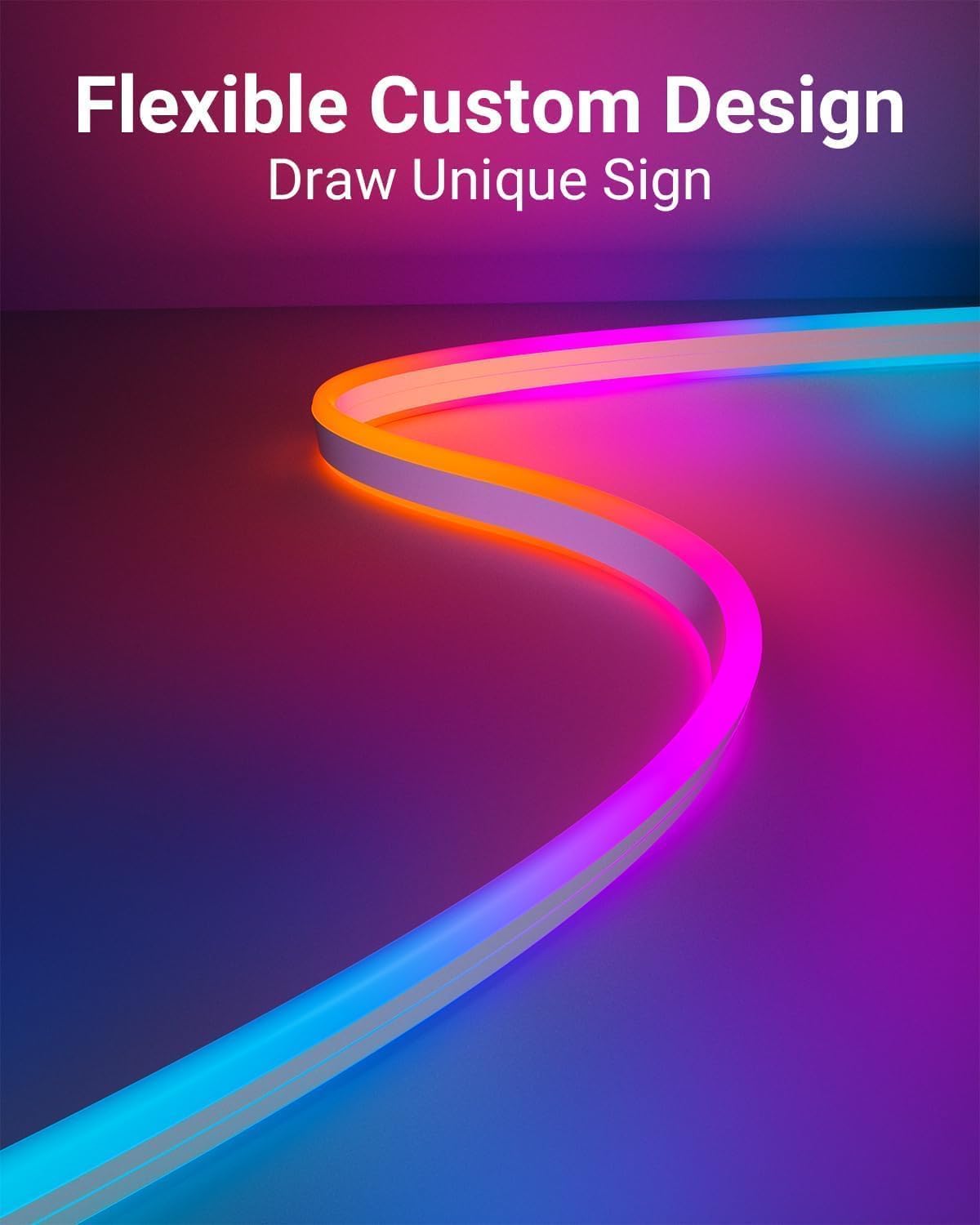 Flexible neon light strip bent into a custom design