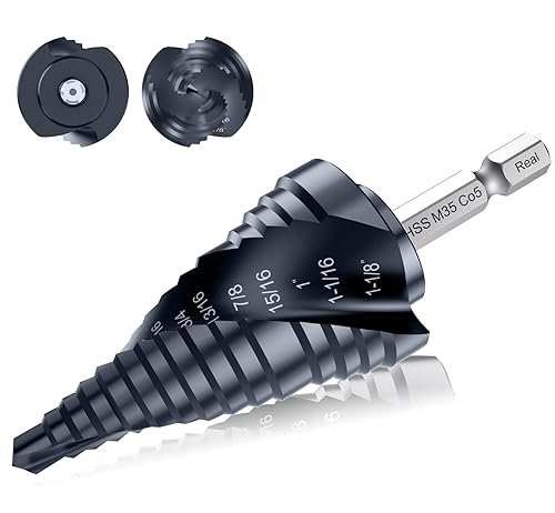 Broca escalonada de flauta en espiral de cobalto M35, vástago hexagonal Unibit para metal, acero inoxidable (1/4"-1-1/8")