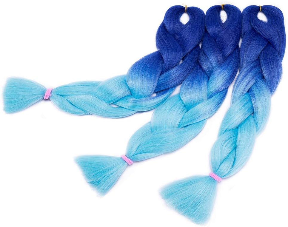 3 pcs/Lot 24 Inch Braiding Hair Extensions Two Ombre Braiding Hair Synthetic Braid Hair Extensions Royal Blue to Sky Blue - Image 3