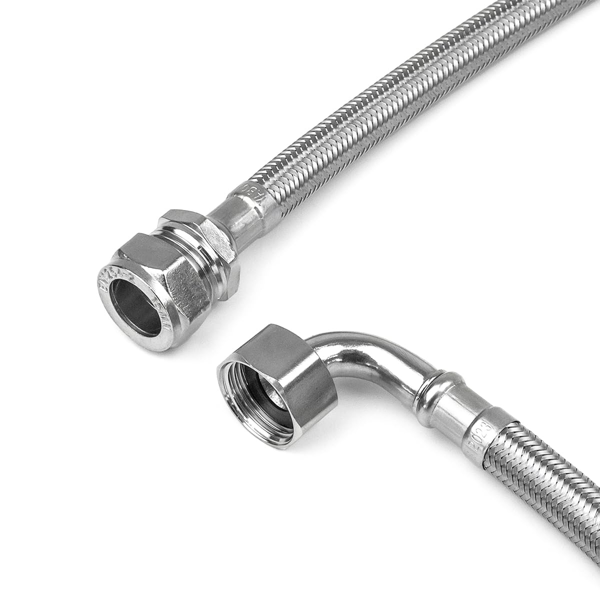 Laroal 90° Elbow 50cm Long Compression Flexible Pipe Connectors Single Pipe 15mm 1/2" BSP Elbowed Stainless Steel Braided Flexi Pipe for Plumbing Bathrooms Kitchens - Image 4