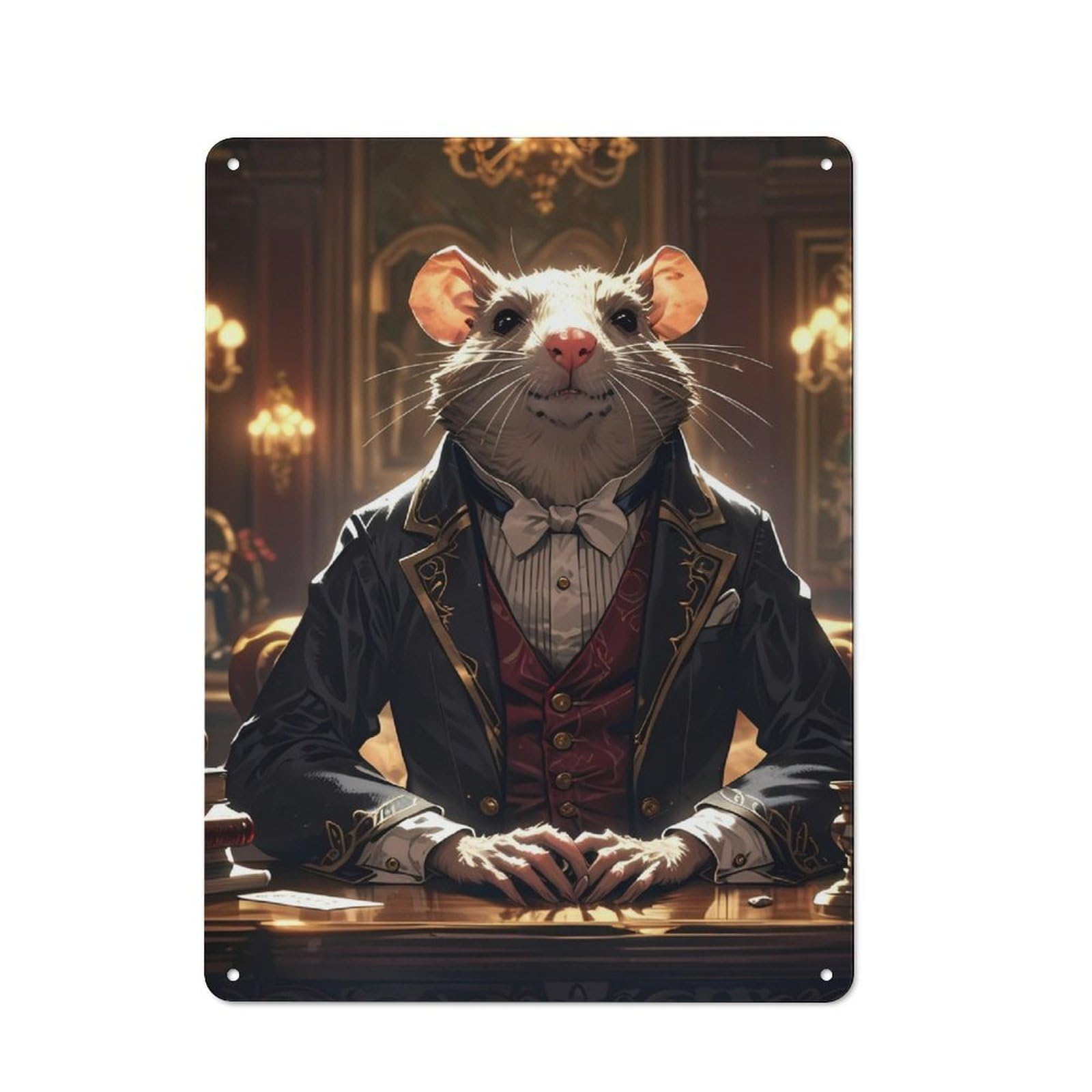 Junmoney Rat In Suit Metal Wall Sign 40X30cm, Rustic Decor For Hallway Wall, For Metal Sign Collectors, For Garage And Workshop Walls