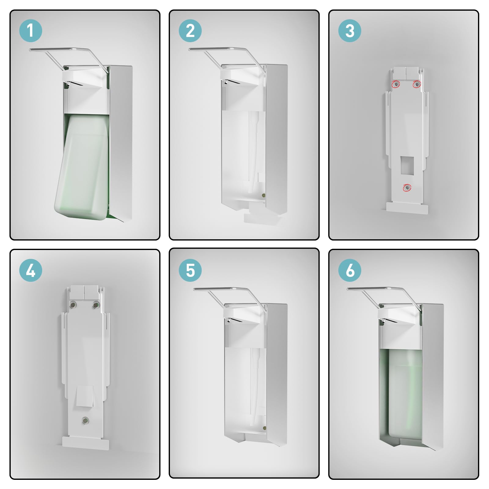 Eurospender 1000MLx2, Seifenspender Wandbefestigung, Seifenspender Mit Ellbogendruck Für Desinfektionsmittel Und Handseifen, Weißer Soap Dispenser, Aluminium