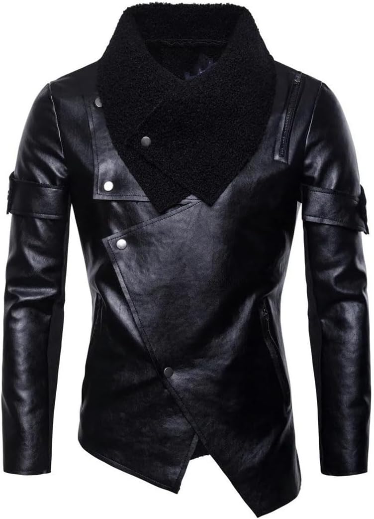 Men Winter Faux Leather Jacket Casual Cashmere Outer Wear Jacket Coat