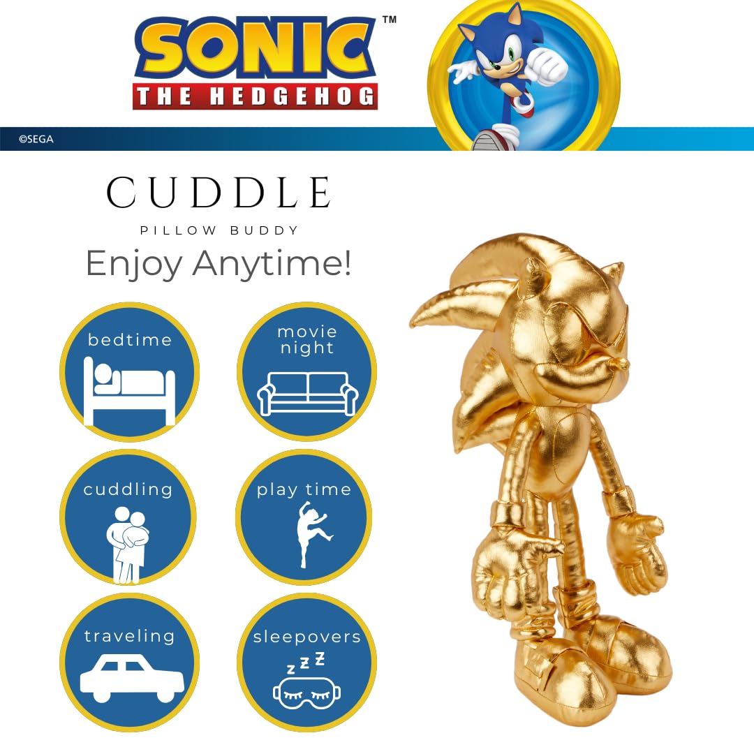 Sonic Shadow The Hedgehog Anime Kids Bedding Super Soft Plush Cuddle Pillow Buddy, One Size, (Officially Licensed Product): Sonic the Hedgehog 24k Gold