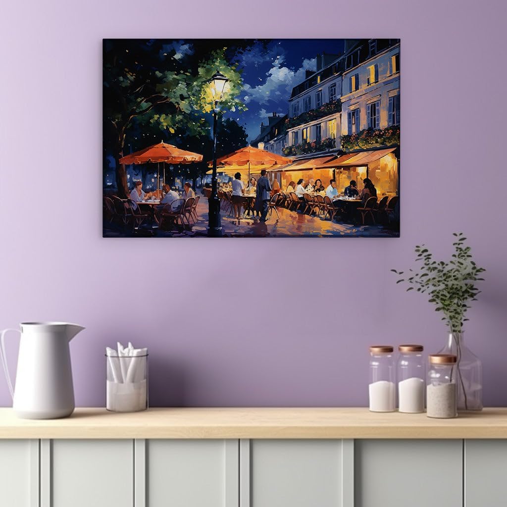 Canvas for Living room. Parisian Nights Awash in Light: A Vivid Oil Painting of Urban Elegance, 27 x 18 inch Canvas Wall Art - Modern Home Decor