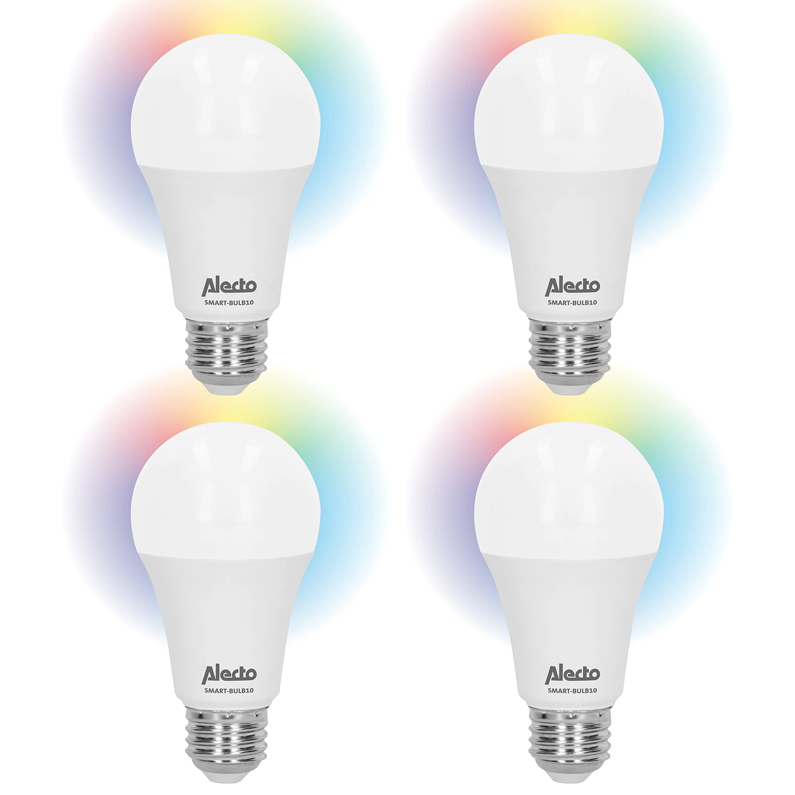 Alecto SMART-BULB10 4-PACK smarte WLAN Glühbirne - E27 Fassung - LED Lampe - Maximal 806 Lumen - 16 Millionen Farben - Smart Life App - Alexa und Google Home - 4 Stück - Weiß
