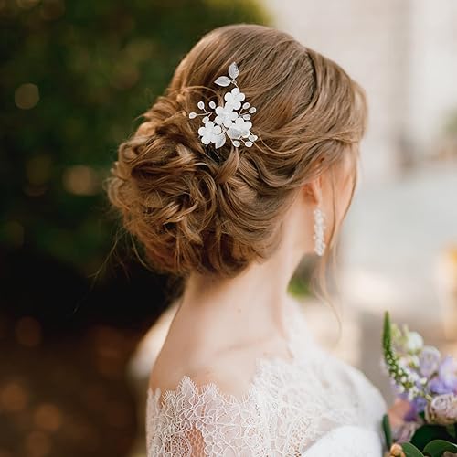 Miniatura 5 de Lusofie 5 horquillas para el pelo de flores de péal, perlas, horquillas de pelo de novia, pieza de pelo de boda, accesorios para el cabello de boda,