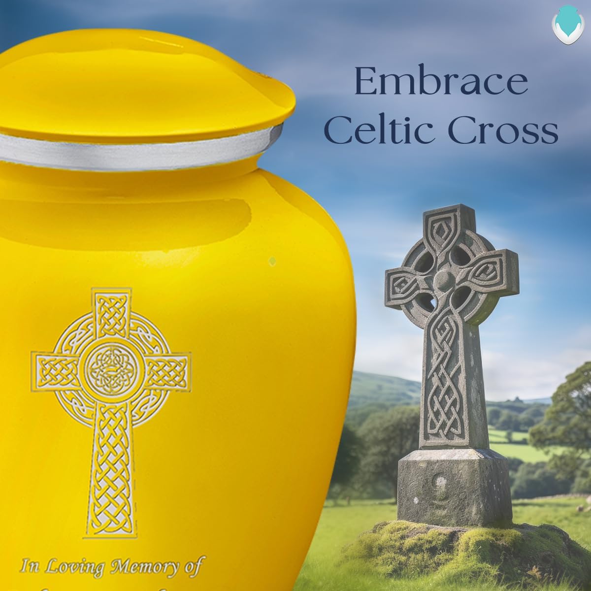 Geturns - Adult Personalized Celtic Cross Cremation Urns for Human Ashes I Large Yellow Funeral Urn for Men and Women I 200 lbs