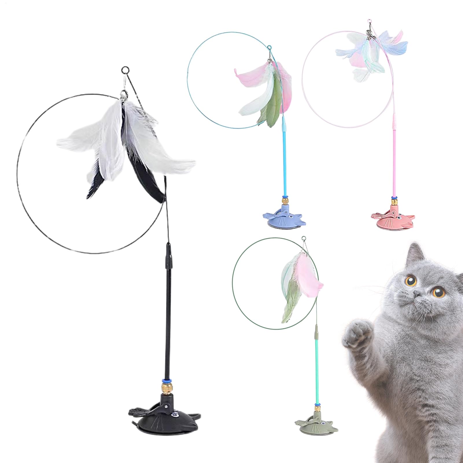 Jouet à ventouse pour chat d'intérieur avec 4 activités de chasse et de stimulation