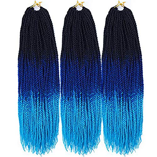 Limited Discount Senegalese Twist Crochet Hair Three Tone ombre Braiding Hair Belleshow Synthetic Hair Extensions Crochet Braids Senegalese Box Braids (3 pcs 18 inch, 1b/blue/light blue)