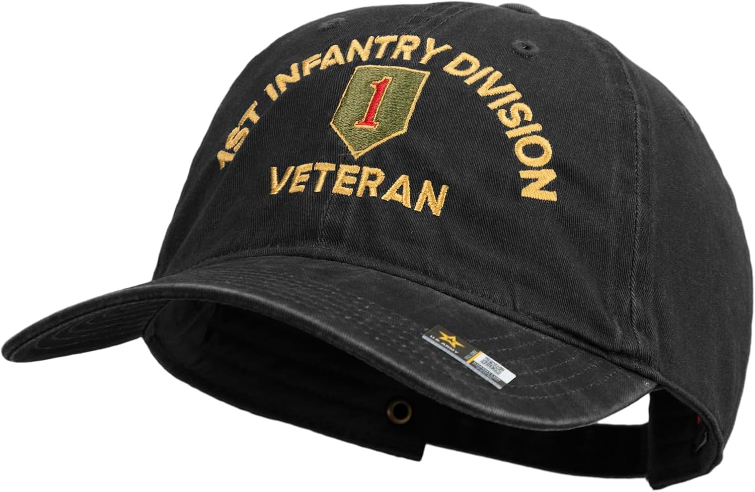 U.S. Army 1st Infantry Division Embroidered Washed Solid Pigment Dyed Cotton Twill Brass Buckle Cap - Image 2