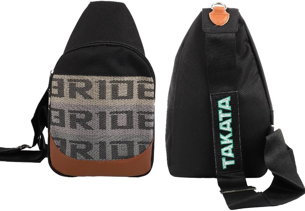 W-POWER JDM Bride Racing Backpack Brown Bottom with TAK Adjustable Straps, Gradation Crossbody Shoulder Daypack (GDN - Black Strap)