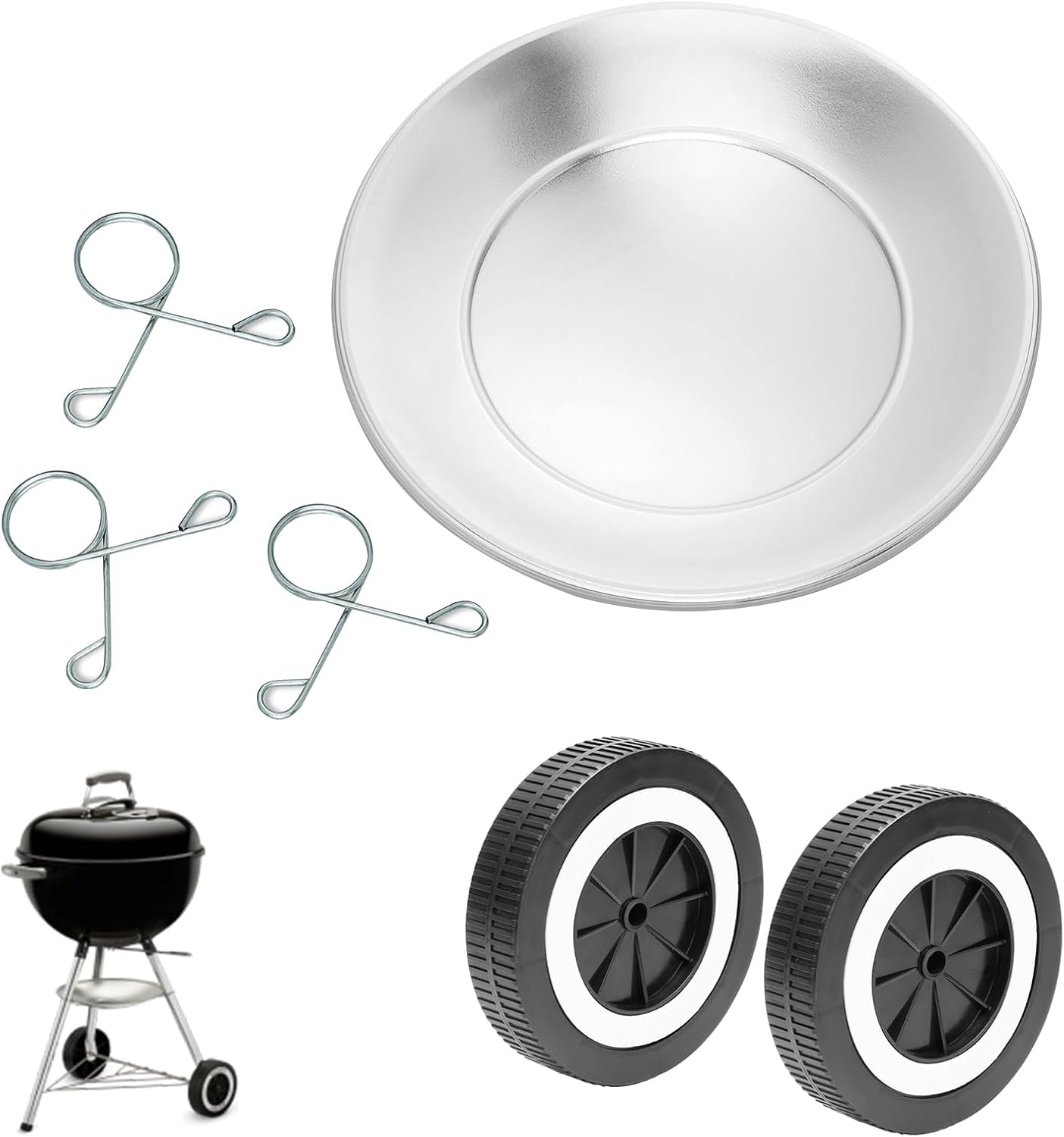 80681 Ash Catcher Pan and 65930 Replacement Wheels for Weber 22" Kettle Charcoal Grills Accessories 13-1/2" Diameter Ash Catcher Pan 6 Inch Grill Wheels Replacement Parts