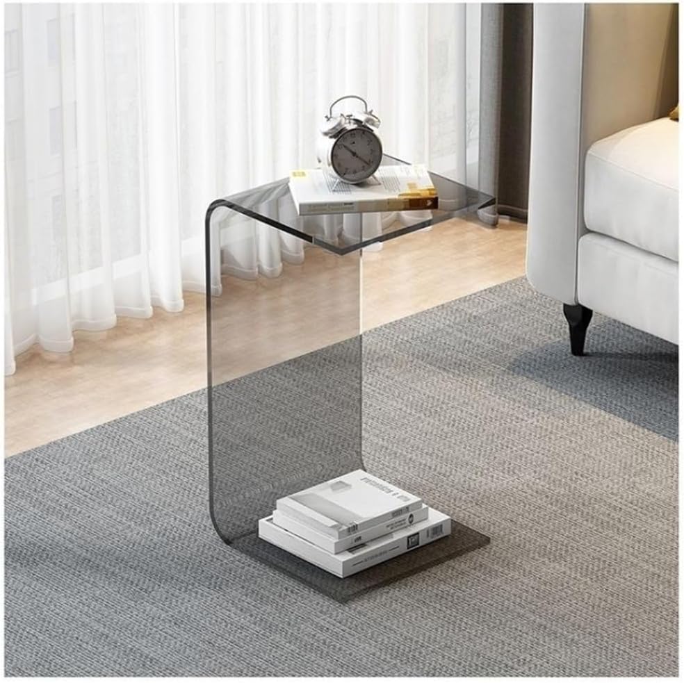 Acrylic Coffee Table, C Shaped Side Table, Small Coffee Tables for Small Spaces, Clear Acrylic Side Table Suitable for Living Room, Bedroom and Study (Gray, 11.8 * 11.8 * 21*.7in)