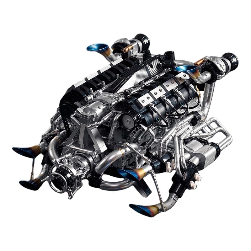 Car Engine Model V8 Model Kit, For Kids, Handmade Building Blocks Toy, Compatible with Electric Movable Modules, Uses Electroplated Parts, Perfect Gift (B)