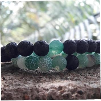 2pcs/set Green Black Beads Bracelets Set Energy Elastic Rope Lava Stone Bangles Couples Distance Jewelry Gift