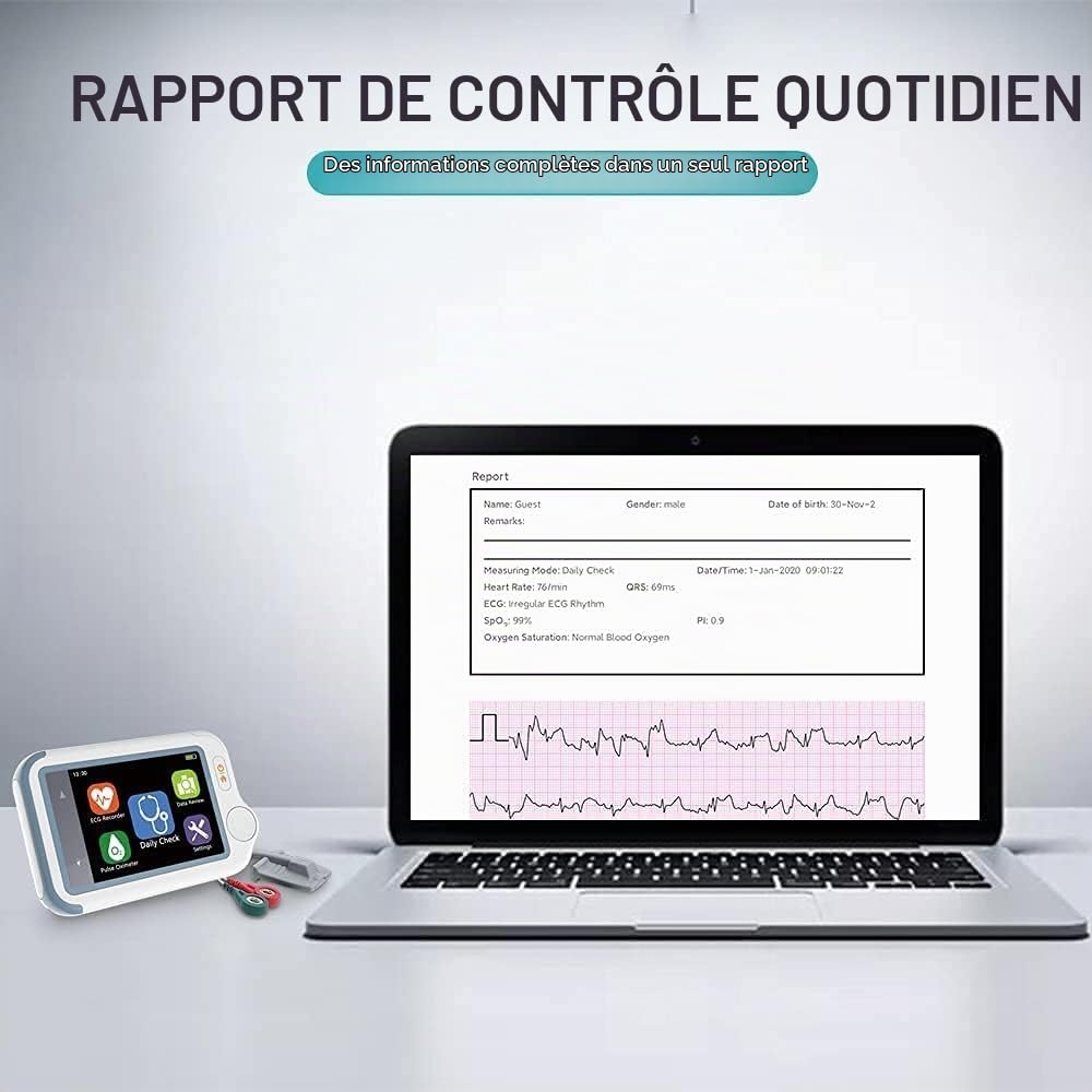 Wellue Moniteur ECG et oxymètre | Mesure ECG/SpO2 en 20s | Bluetooth Capteur Portable + appli (iOS/Android)