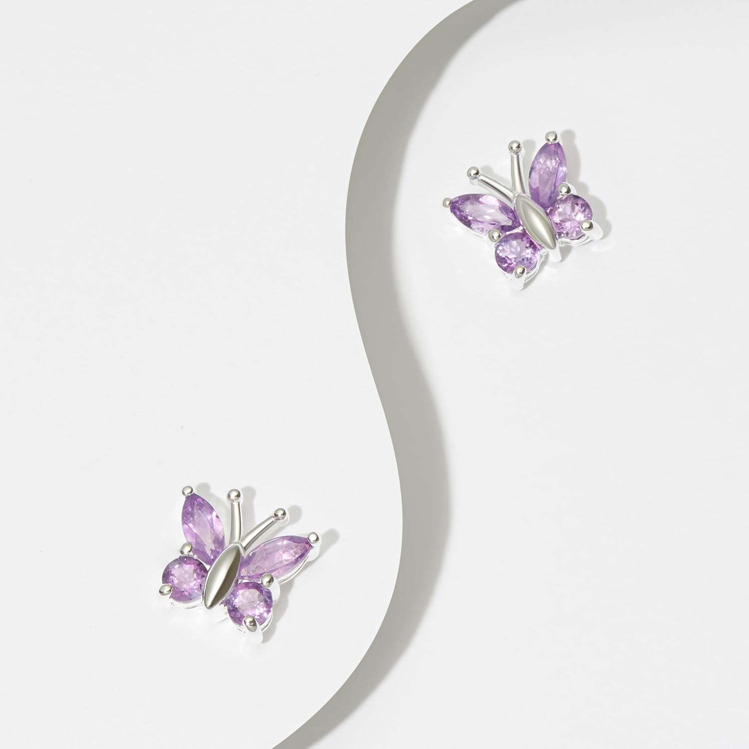 Amazon Collection Sterling Silver Genuine African Amethyst Butterfly Stud Earrings - Image 4