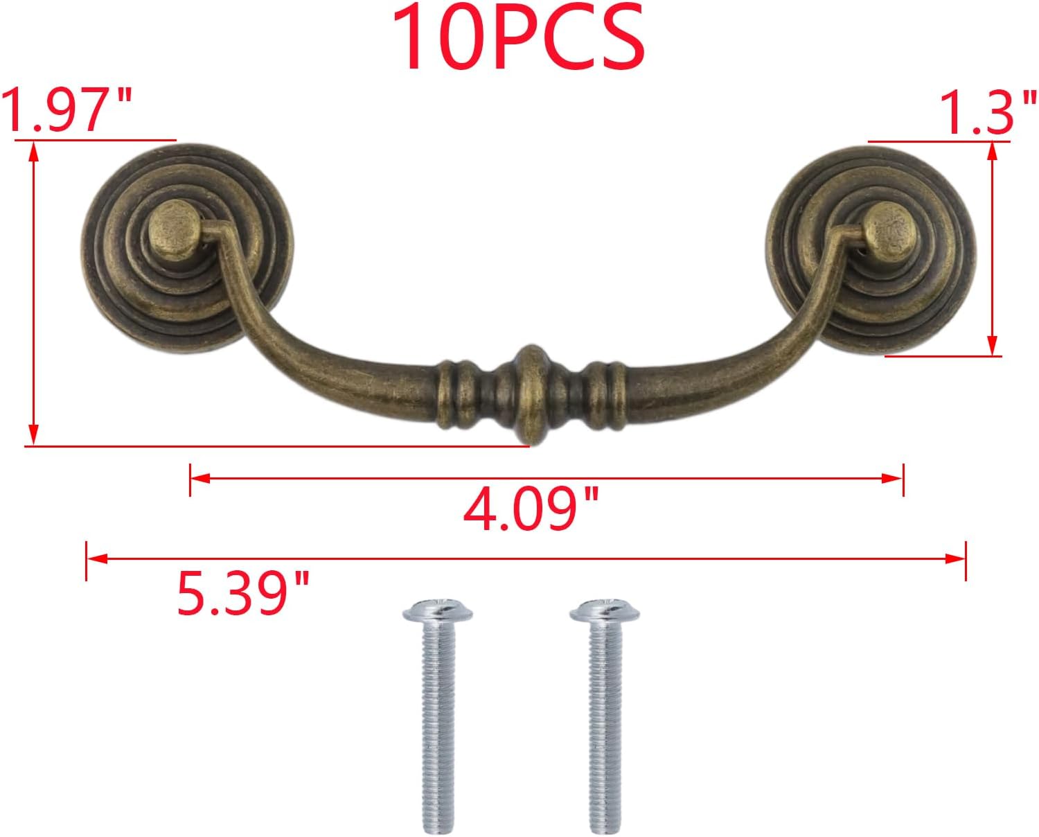 MY MIRONEY 10PCS Antique Bronze Drop Bail Pulls Shabby Chic Drawer Pulls Handles Hardware Drop Swing Handles for Cabinet Dresser Cupboard Wardrobe, 4.09" Hole Centers