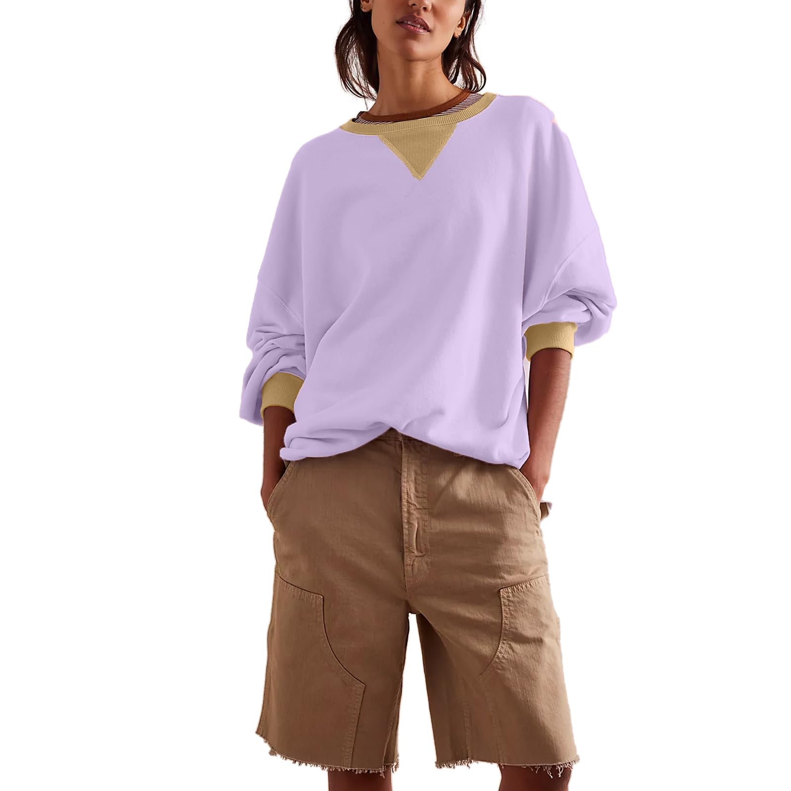 ShiyifaWomens Fall Oversized Crewneck Sweatshirt Classic Colorblock Long Sleeve Tops Casual Pullover Shirts Y2K Clothes