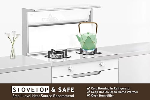 Miniatura 6 de Toptier - Tetera de hierro fundido, hervidor de té seguro para estufa japonés de hierro fundido, tetera de diseño de diamante con infusor removible