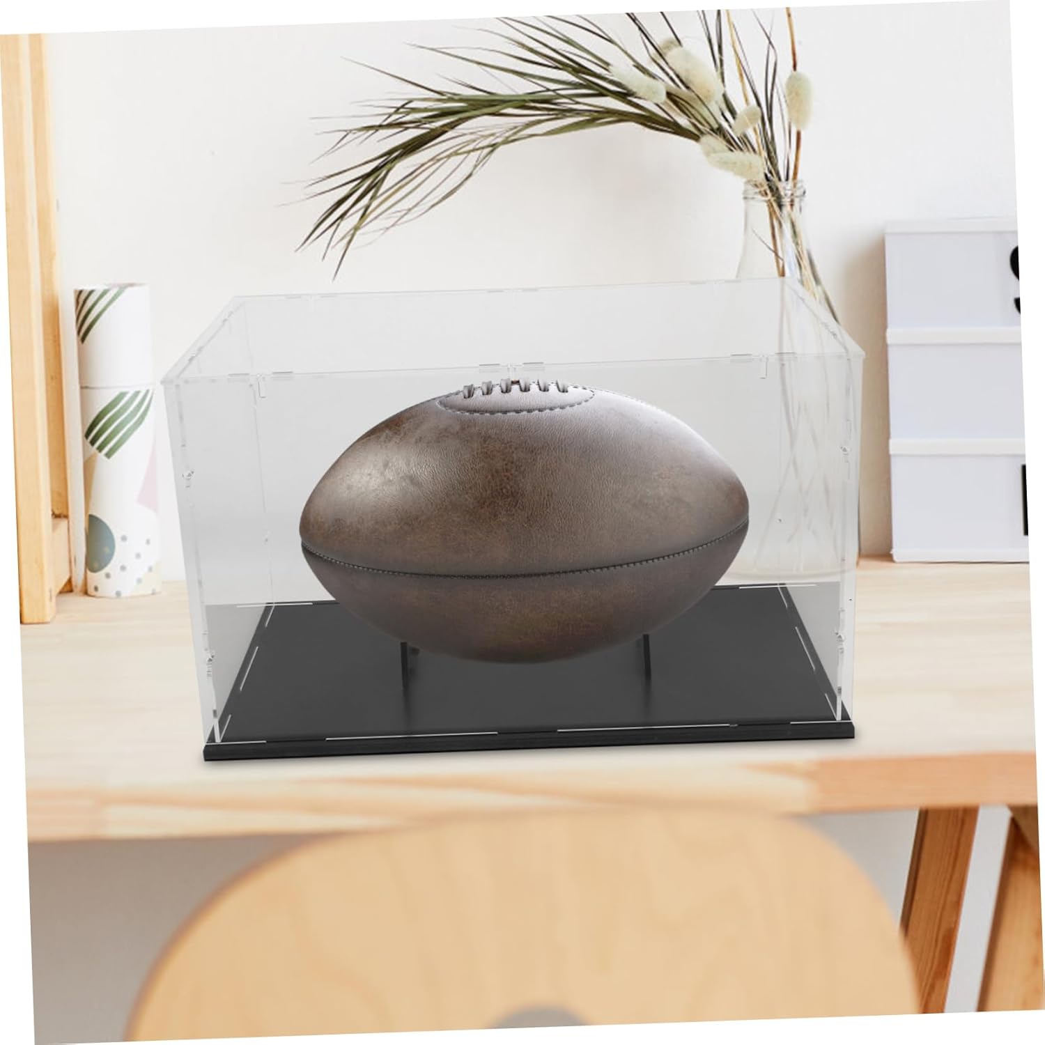 Luxshiny Acrylic Rugby Ball Display Case Multi-use Storage Box Cover for Dust Protection Detachable Design for Easy Access for Home and Collectibles