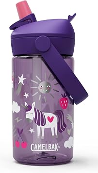 CamelBak Thrive Flip Straw Kids Water Bottle with Bite Valve, Tritan Renew Design for School and Travel, 14oz, Unicorn Party