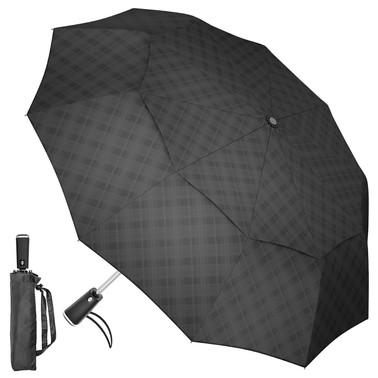 Satol Paraguas de golf grande resistente al viento, 10 varillas, apertura y cierre automático, doble dosel, ventilado, resistente, portátil, plegable, para viajes, protección UV, resistente al viento,