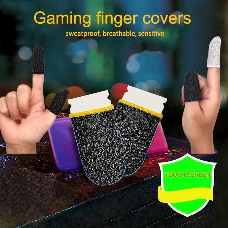 8PCS Gaming Finger Sleeves | 0.15mm Silver Fiber for PUBG Mobile Touchscreen Devices | Anti-Sweat Thumb Sleeves Ergonomic Smooth, Extremely Thin Fit Ultra Breathable for COD, Free Fire (Dedales Gamer) Black 8PCS image 4 of 7 B0DFW9PKR2