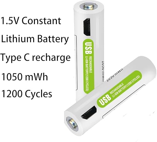 Miniatura 4 de AAA Baterías recargables 4 paquetes+cable, iones de litio 1050 mWh 1.5V batería AAA, 1200 ciclos para cepillo de dientes control remoto juguetes