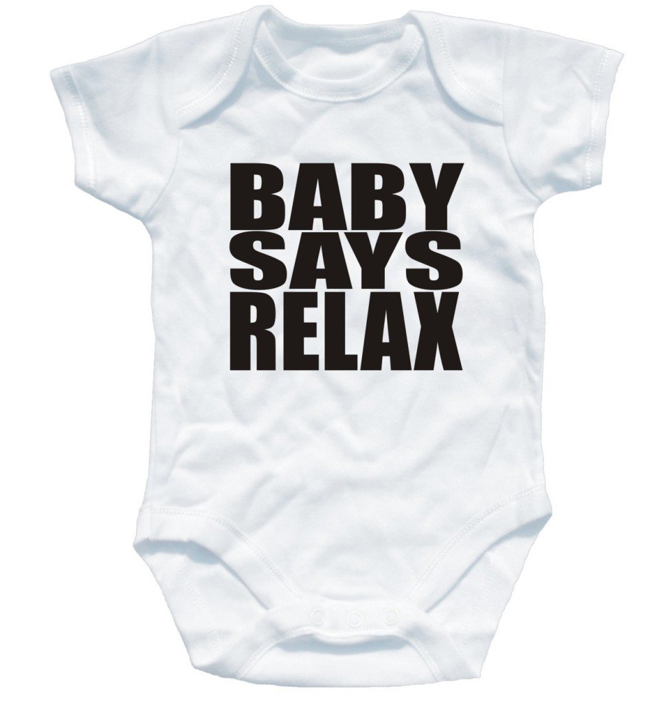 Naughtees Baby says relax babygrow onesie white 12-18 months