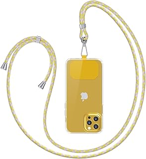 حبل للموبايل، حبل جوال عالمي مع حزام رقبة نايلون قابل للتعديل مع معظم الهواتف الذكية، يمكن دمجه مع اي حافظة جوال (اصفر ورمادي ومشمشي)