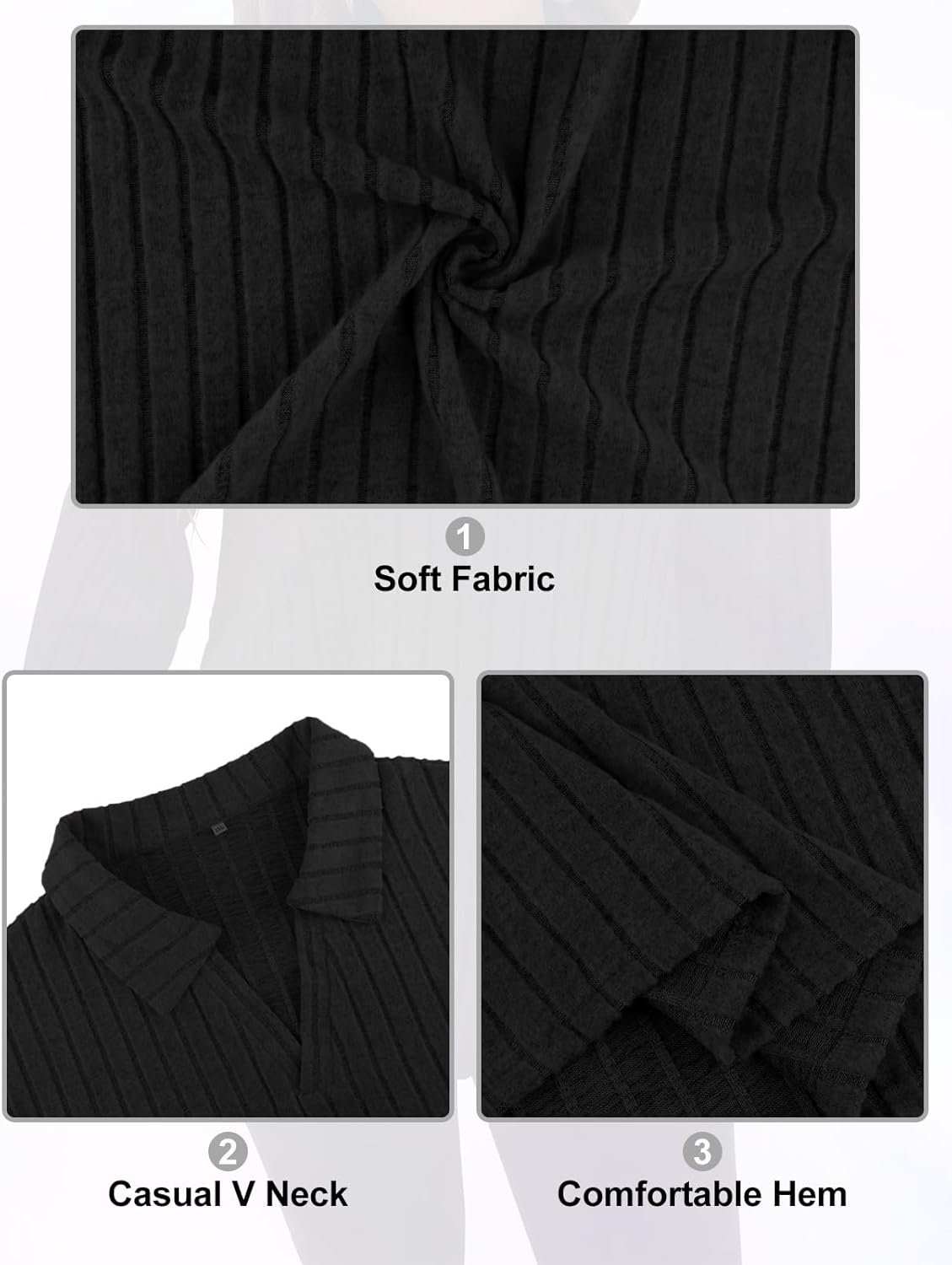 Koscacy Women Plus Size Casual Knit Sweater Lapel V Neck Solid Color Tops Lightweight Long Sleeve Blouses - Image 6