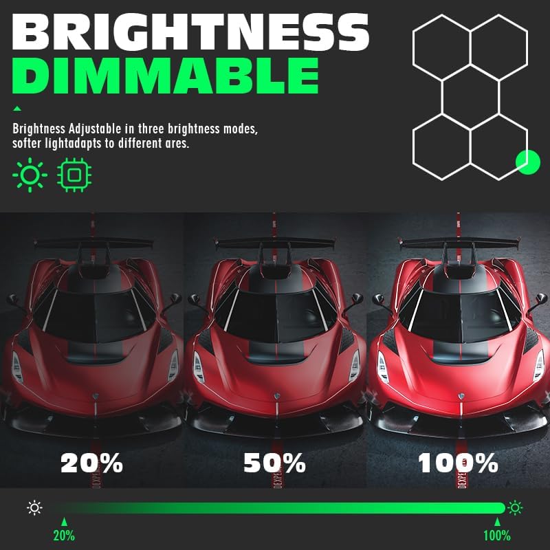 Hexagon Garage Lights, 3 Niveles de Ajuste de Brillo Led de 25 Paquetes, 216W, 25920LM, Luzes de Techo para Garaje, Centro Comercial, taller y Detallado de Coches