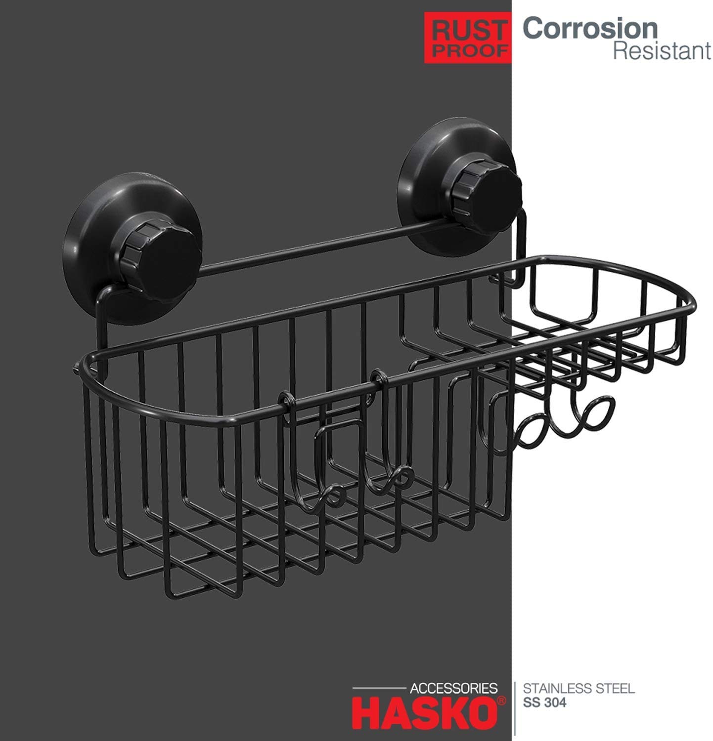 HASKO accessories Estante de ducha con ventosa, estante de baño montado en la pared con ganchos, cesta de ducha con ventosa, estante de ducha para baño, organizador de ducha con ventosa, acero