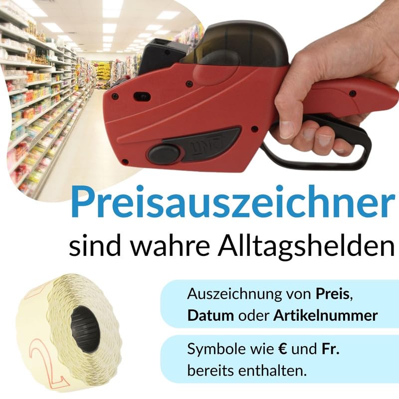 Preisauszeichner Set UNO C6 Etikettier-Gerät Hand-Auszeichner 7.500 Etiketten weiß permanent